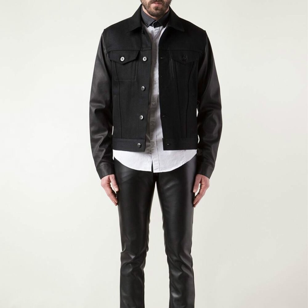 3x1 Trucker Denim Jacket Faux Leather Sleeves